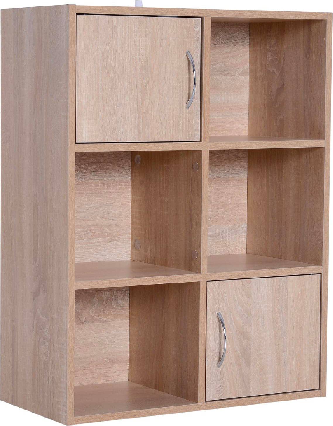 dechome 833586nd libreria scaffale in legno a 3 ripiani con 4 scompartimenti e 2 ante legno naturale 61.5x29.5x80 cm - 833586nd