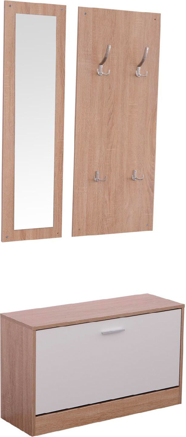 dechome 837006 mobile ingresso set 3 pezzi con scarpiera,appendiabiti e specchio in legno 80x27x46.5 cm colore legno - 837006