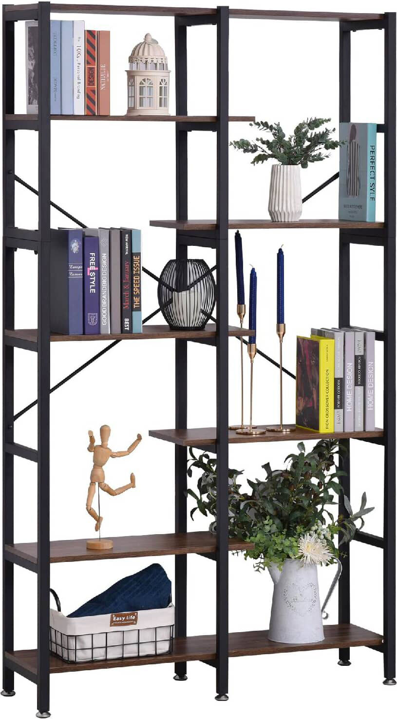 dechome 838048 libreria scaffale con 6 ripiani legno telaio in metallo nero marrone - 838048