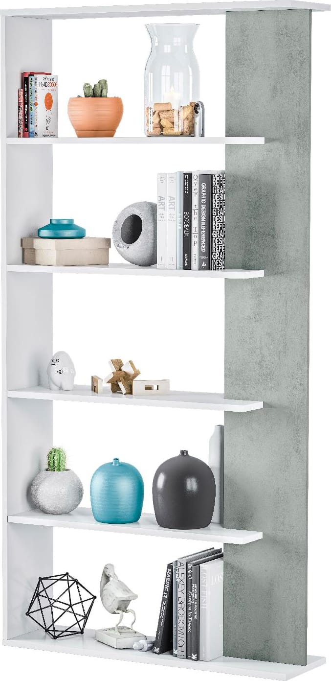 fores habitat ol2252a libreria in legno 5 ripiani 90x25x180h cm colore bianco / cemento - ol2252a linea alida