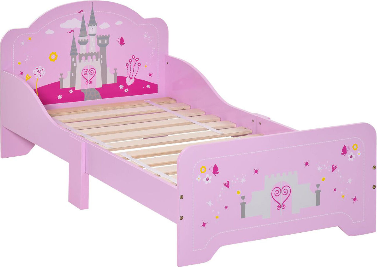 dechome 15311 letto per bambini da 3-6 anni con sponde di sicurezza in legno rosa - 15311