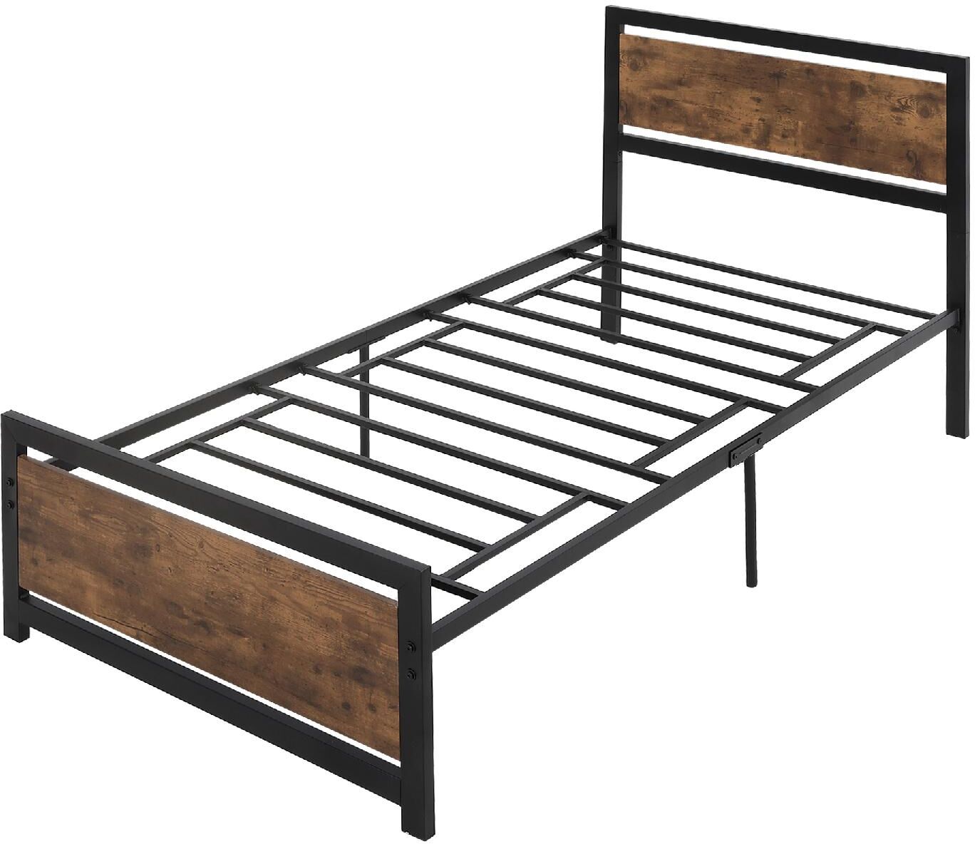 dechome 418v01831 struttura letto singolo in legno e acciaio con doghe in stile industriale 90x200cm - 418v01831