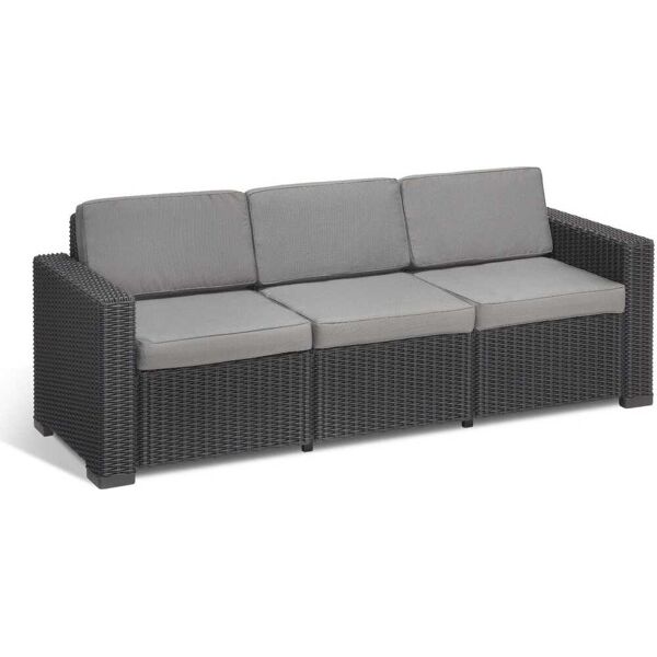 allibert california 3p divano da esterno 3 posti effetto rattan con cuscini 199x68x72h cm grafite - california