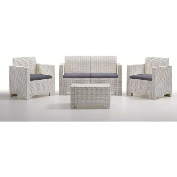 bica neb2b set da giardino salotto da giardino in resina effetto rattan salottino da esterno completo 4 pezzi: divano poltrone tavolino colore bianco - nebraska 2