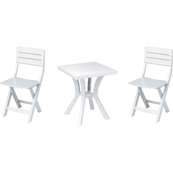 dimaplast2000 duetto_wh tavolino da giardino esterno quadrato in plastica 60x60x70h cm + 2 sedie pieghevoli colore bianco - duetto