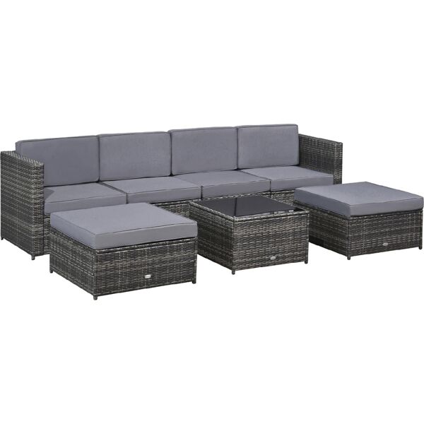 dechome 002v01860 set da 7 pezzi salotto da esterni in rattan con poltrona pouf tavolino grigio - 002v01860