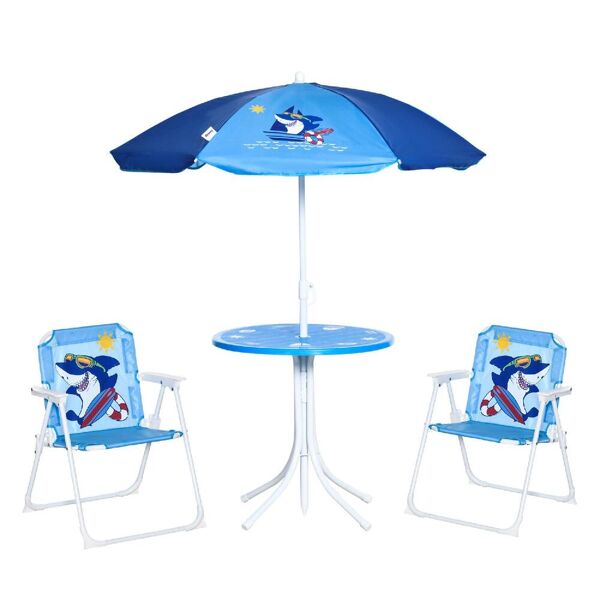 dechome 066bu312 tavolino da giardino esterno bambini rotondo + 2 sedie + ombrellone regolabile colore blu - 066bu312