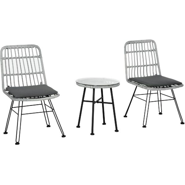 dechome 087gy863 set 3 pezzi arredo esterno con tavolino e 4 sedie in rattan pe, poilestere e acciaio colore grigio - 087gy863