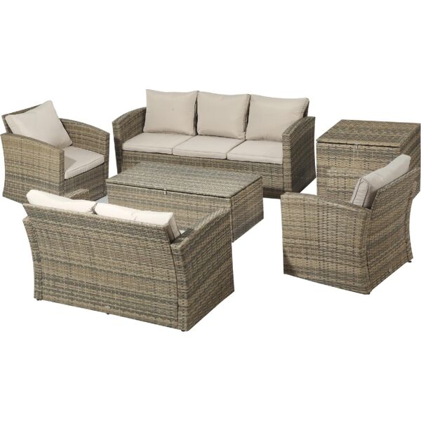 dechome 120gd860 set mobili da giardino 6 pezzi in rattan con divani poltrone e tavoli contenitore beige - 120gd860