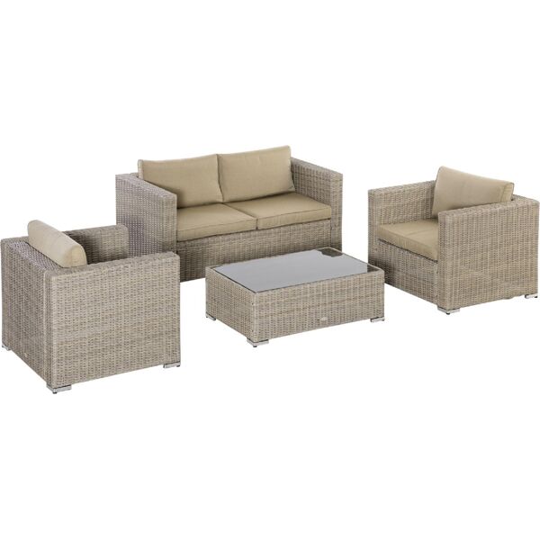 dechome 211860 set mobili da giardino 4 pezzi in rattan pe salotto da esterno con 1 divano 2 poltrone 1 tavolino e cuscini rimovibili e lavabili kaki e beige - 211860