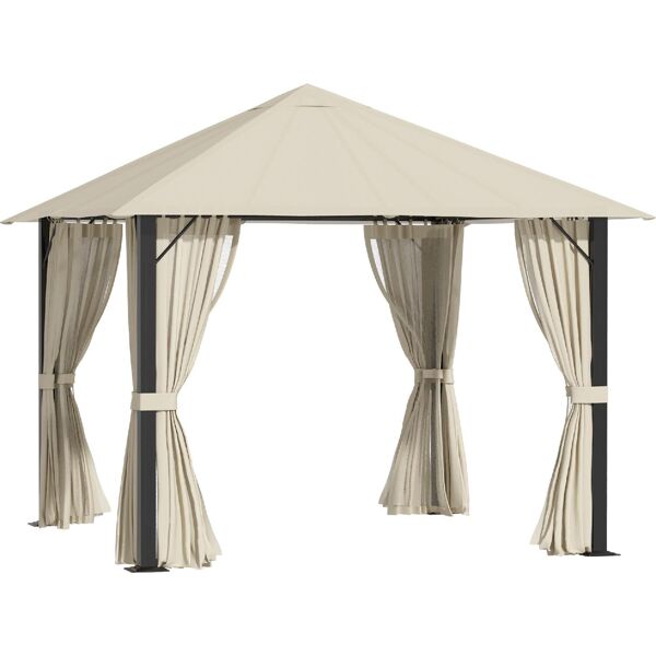 dechome 32484c gazebo giardino 3x3 mt in alluminio e acciaio con prese d'aria zanzariera e tende colore cachi - 32484c