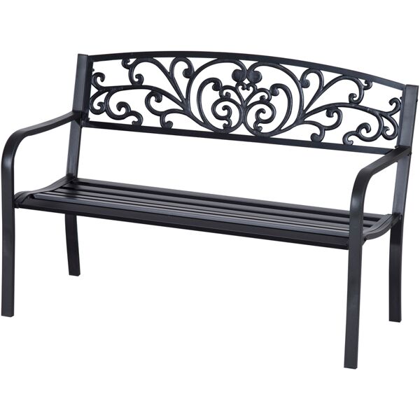 dechome 36840 panchina da giardino in metallo con schienale decorato 127x60x87 cm colore nero - 36840