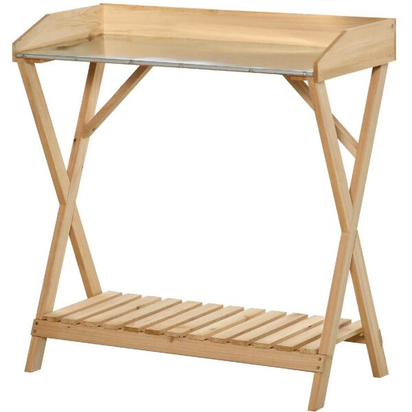 dechome 668845 tavolino da giardino esterno rettangolare in legno con piano in metallo 80x40x84 cm - 668845