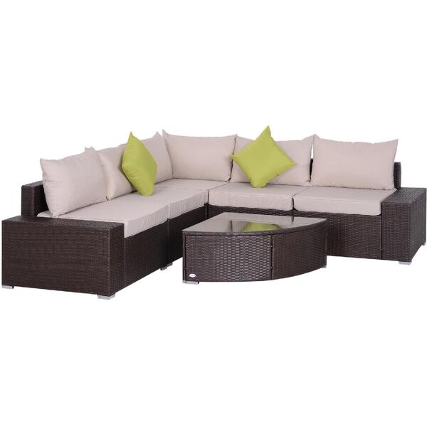 dechome 79860 salotto da giardino in rattan pe 6 pezzi divano con cuscini e tavolino con ripiano in vetro - 79860