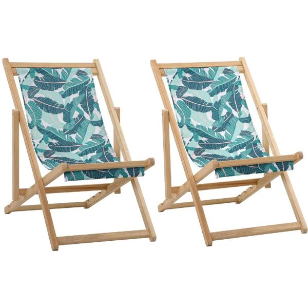 dechome 84384b sdraio da giardino pieghevole set 2 pezzi in legno fantasia tropicale - 84384b