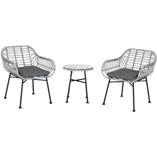 dechome 85863 set mobili da giardino in rattan pe con 2 sedie e tavolino con ripiano in vetro grigio - 85863