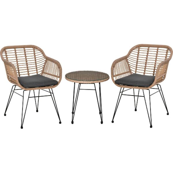 dechome 96863 set mobili da giardino in rattan pe 2 sedie con cuscini e tavolino con ripiano in vetro grigio - 96863