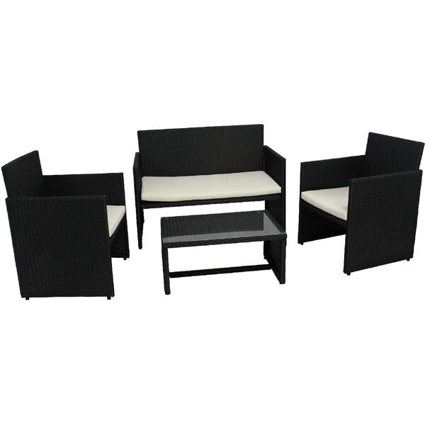 garden friend s1383022 set da giardino salotto da giardino effetto rattan salottino da esterno completo 4 pezzi: divano, poltrone, tavolino e cuscini colore nero - s1383022 valencia black