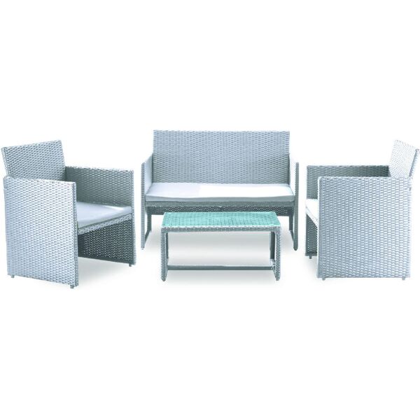 garden friend s1383023 set da giardino salotto da giardino effetto rattan salottino da esterno completo 4 pezzi: divano, poltrone, tavolino e cuscini colore bianco / grigio - s1383023 valencia white