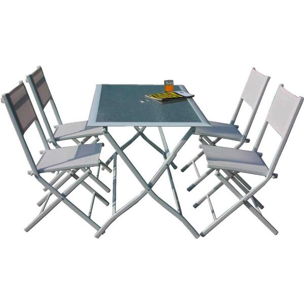 giardini del re hfs-268 tavolo da giardino rettangolare cm 115x70x70h cm pieghevole con 4 sedie pieghevli in acciaio colore bianco - arredo astro