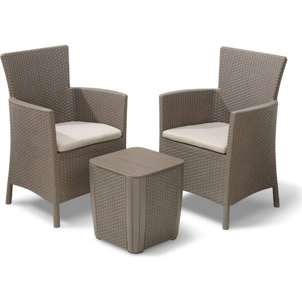 giardini del re 144147 set da giardino salotto da giardino in resina effetto rattan salottino da esterno completo 3 pezzi: 2 poltrone, tavolino e cuscini colore cappuccino - 144147 iowa balcony