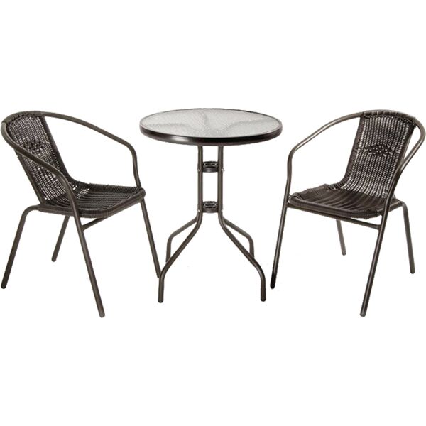lif xg4049 tavolino da giardino esterno rotondo + 2 sedie impilabili in polyrattan colore marrone - xg4049 achille