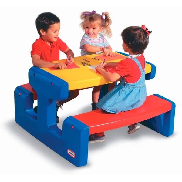 little tikes 9004668 tavolino da giardino per bambini da pic-nic in plastica colore rosso/blu/giallo - 9004668