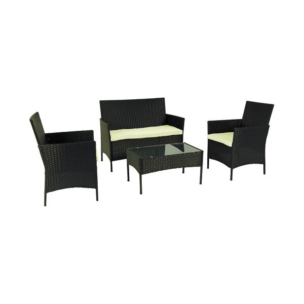 meg panama set da giardino salotto da giardino in resina effetto rattan salottino da esterno completo 4 pezzi: divano, 2 poltrone, tavolino e cuscini - panama