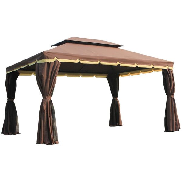 vivagarden 10875 gazebo giardino 3x4 mt in alluminio doppio tetto e zanzariera in poliestere colore caffe - 10875