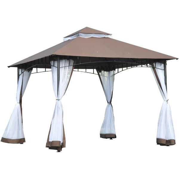 vivagarden 010c gazebo giardino 3x3 mt in metallo con zanzariera tetto a 2 livelli in poliestere colore marrone - 010c