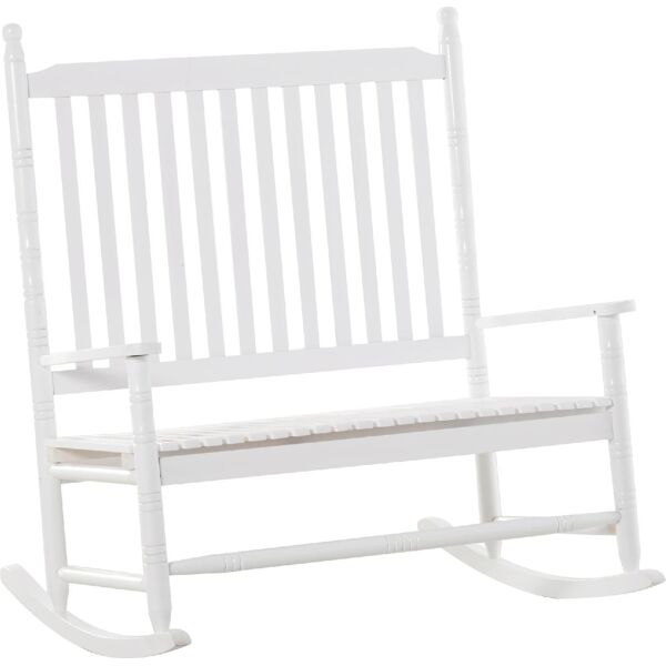 vivagarden 14984a panchina da giardino in legno a dondolo 2 posti con schienale alto e braccioli colore bianco - 14984a