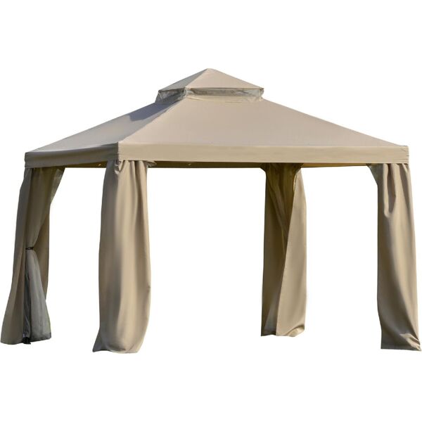 vivagarden 18584c gazebo giardino 3x3 mt in metallo con zanzariera e tetto a 2 livelli in poliestere colore cachi - 18584c