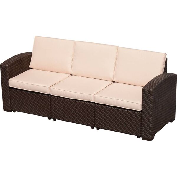 vivagarden 84b160 divano da esterno 3 posti in rattan pe con cuscini 199x71x75 cm colore marrone - 84b160