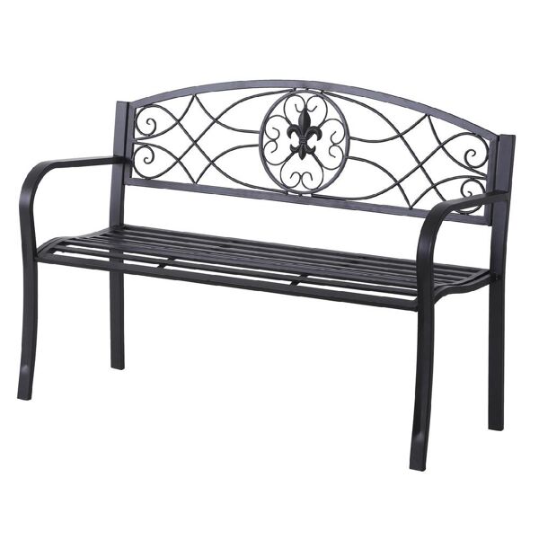 vivagarden 84bd84 panchina da giardino in ferro battuto 2 posti 128x50x91 cm colore nero - 84bd84