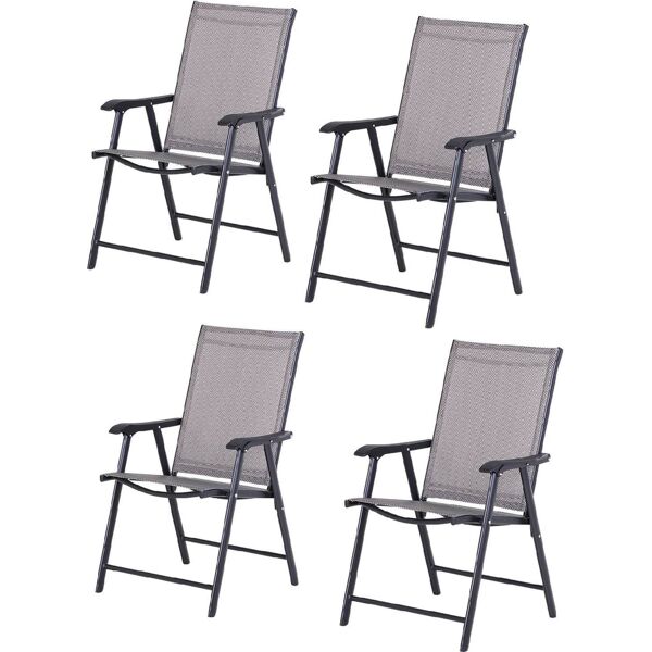 vivagarden 84b381v01 sedie da giardino pieghevoli richiudibili set 4 pezzi in acciaio e textilene colore grigio e nero - 84b381v01