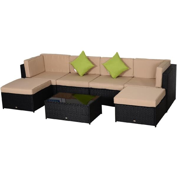 vivagarden 86000dv0d salotto da giardino set da esterno 7 pezzi effetto rattan con 4 poltrone 2 poggiapiedi 1 tavolino colore nero / beige - 86000dv0d