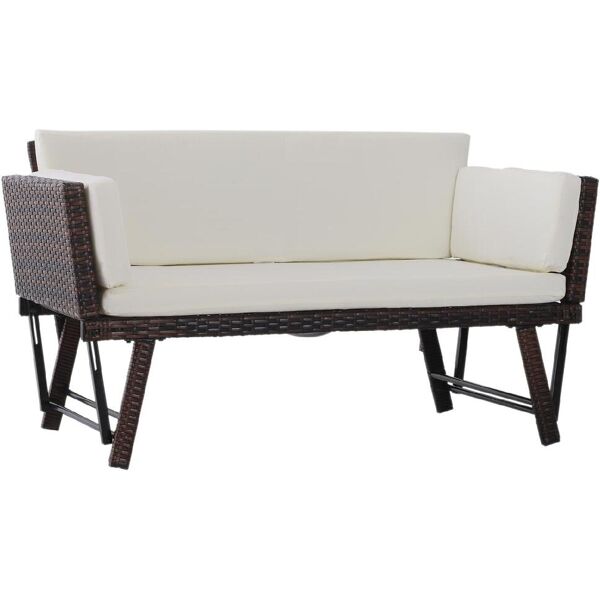 vivagarden 873vg49 divano da esterno 2 posti in rattan pe trasformabile in lettino colore bianco 129x66x79 cm - 873vg49