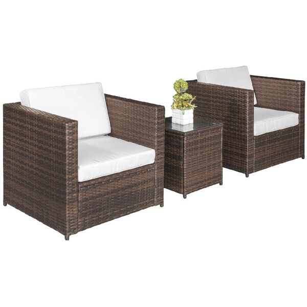 dechome 860073bn set 3 pezzi arredo esterno in rattan pe 2 poltrone e tavolino con piano in vetro colore marrone - 860073bn