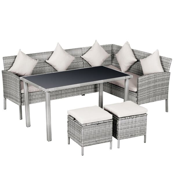 vivagarden 860053cg salotto da giardino set da esterno 5 pezzi effetto rattan con 2 divani 2 sgabelli 1 tavolino colore grigio / beige - 860053cg