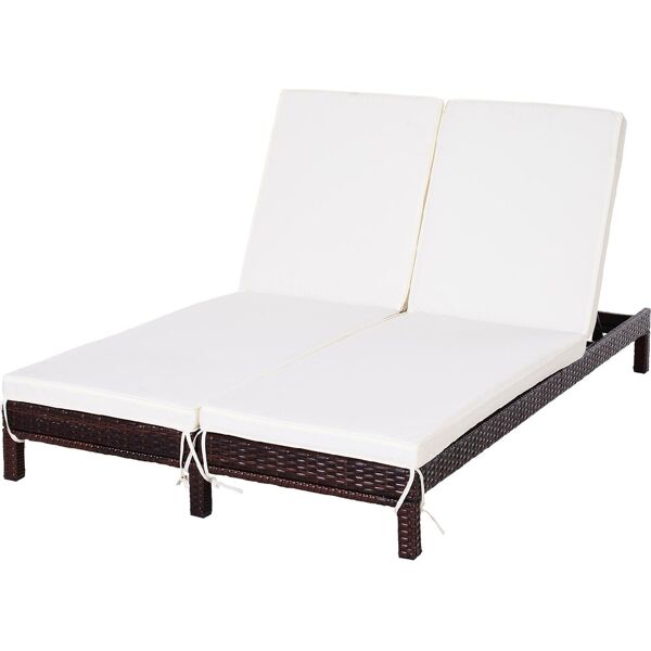 vivagarden 86d0d3bn lettino prendisole a 2 posti in rattan 195x120x28 cm marrone bianco - 86d0d3bn