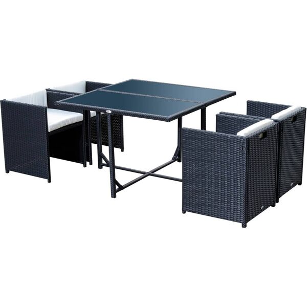 vivagarden 863008 set mobili da giardino in pe rattan tavolo da pranzo con 4 sedie con cuscini nero - 863008
