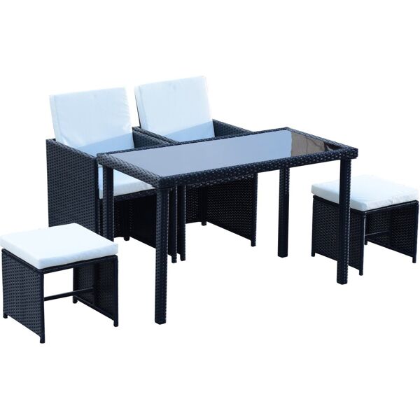 vivagarden 863010 set mobili da giardino rattan 5 pezzi tavolo 2 sedie 2 poggiapiedi con cuscini combinabili a rettangolo nero - 863010