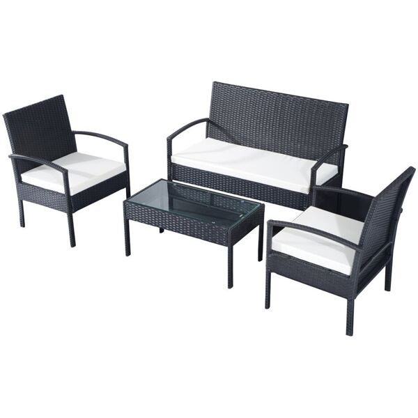 vivagarden 8630d4 set mobili in pe rattan da esterno con tavolino 2 poltrone e divano con cuscini nero - 8630d4