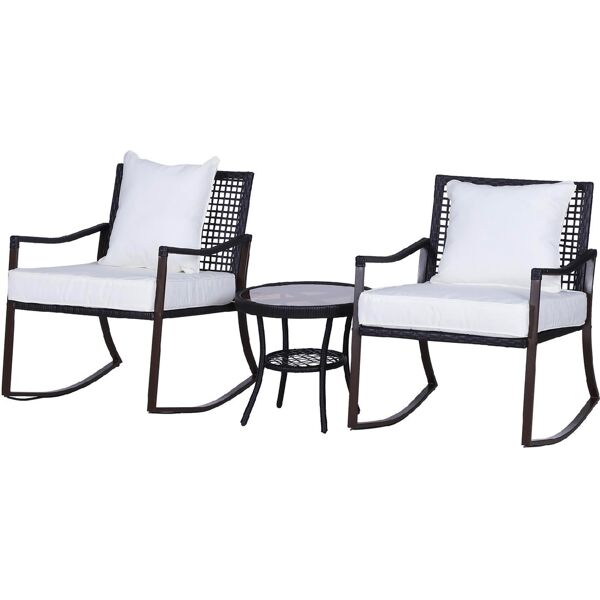 vivagarden 863030 set 2 poltroncine a dondolo da giardino con cuscini e tavolino in rattan marrone - 863030