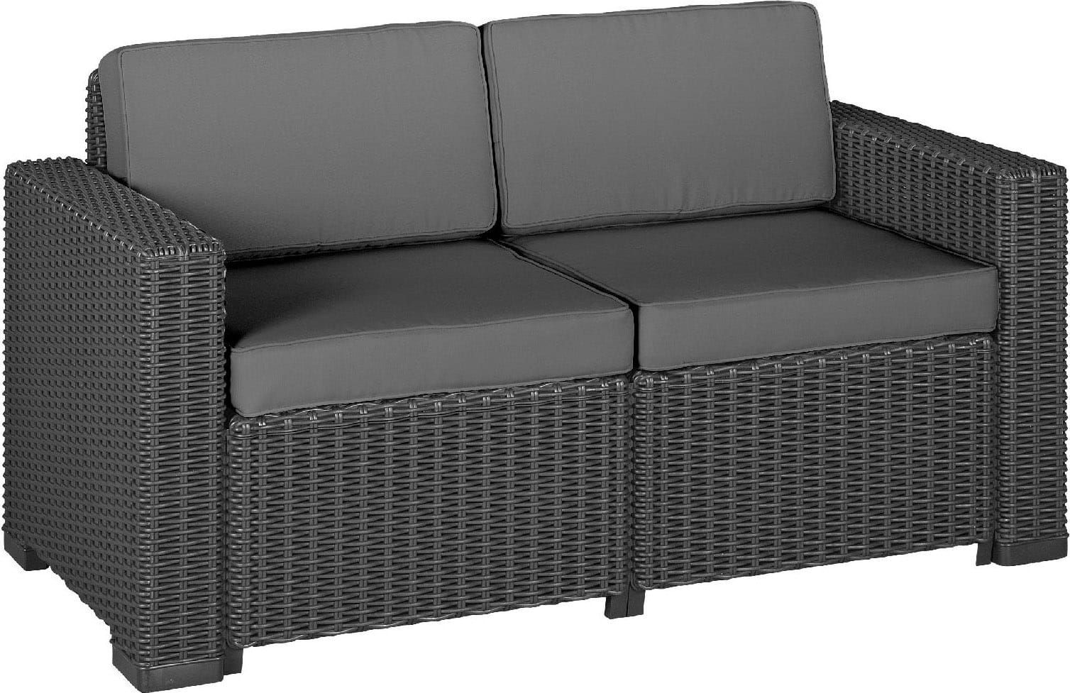 allibert california 2p divano da esterno 2 posti effetto rattan con cuscini 141x68x72h cm grafite - california