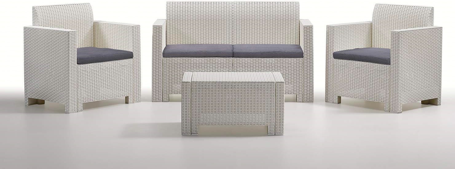 bica neb2b set da giardino salotto da giardino in resina effetto rattan salottino da esterno completo 4 pezzi: divano poltrone tavolino colore bianco - nebraska 2