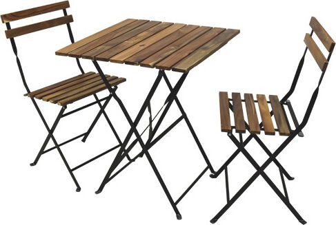 brixo woody tavolino da giardino esterno quadrato in legno di acacia e acciaio 60x60x74h cm + 2 sedie pieghevoli set bistrot - woody