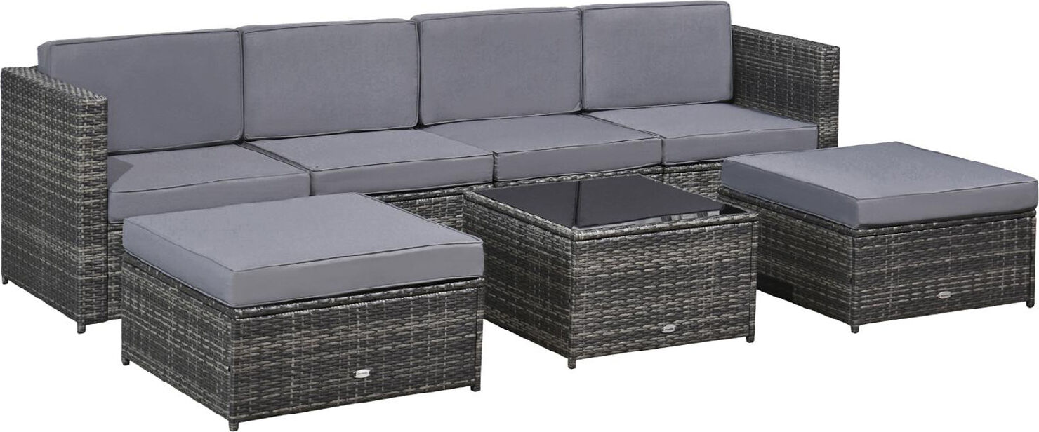 dechome 002v01860 set da 7 pezzi salotto da esterni in rattan con poltrona pouf tavolino grigio - 002v01860