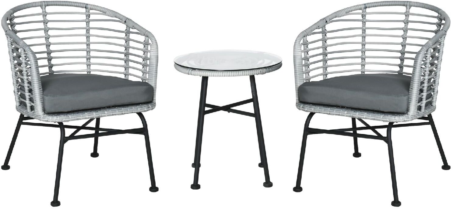 dechome 086gy863 set 3pz mobili da giardino in rattan sintetico con 1 tavolino e 2 sedie grigio - 086gy863