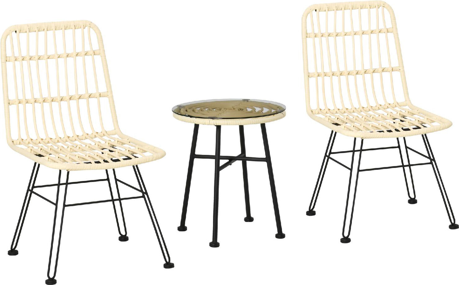 dechome 087cw863 set 3 pezzi arredo esterno con tavolino e 4 sedie in rattan pe, poilestere e acciaio colore beige - 087cw863